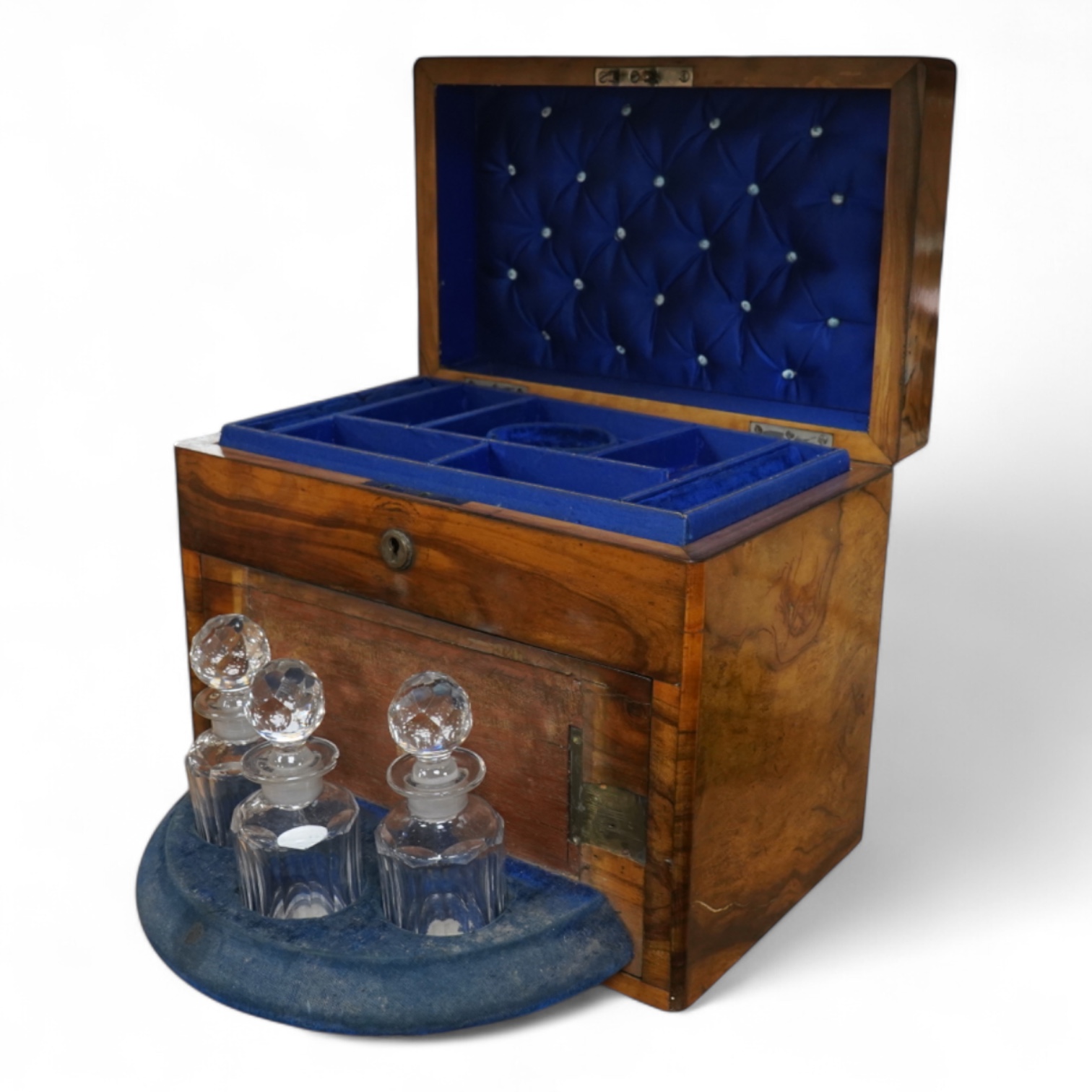 A 19th century walnut jewellery and scent casket, 26cm wide